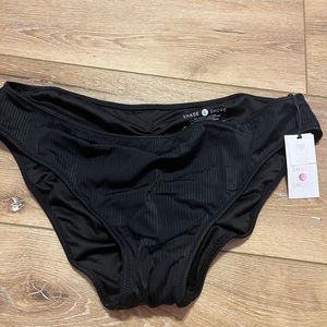Black ruched mid rise bikini bottoms